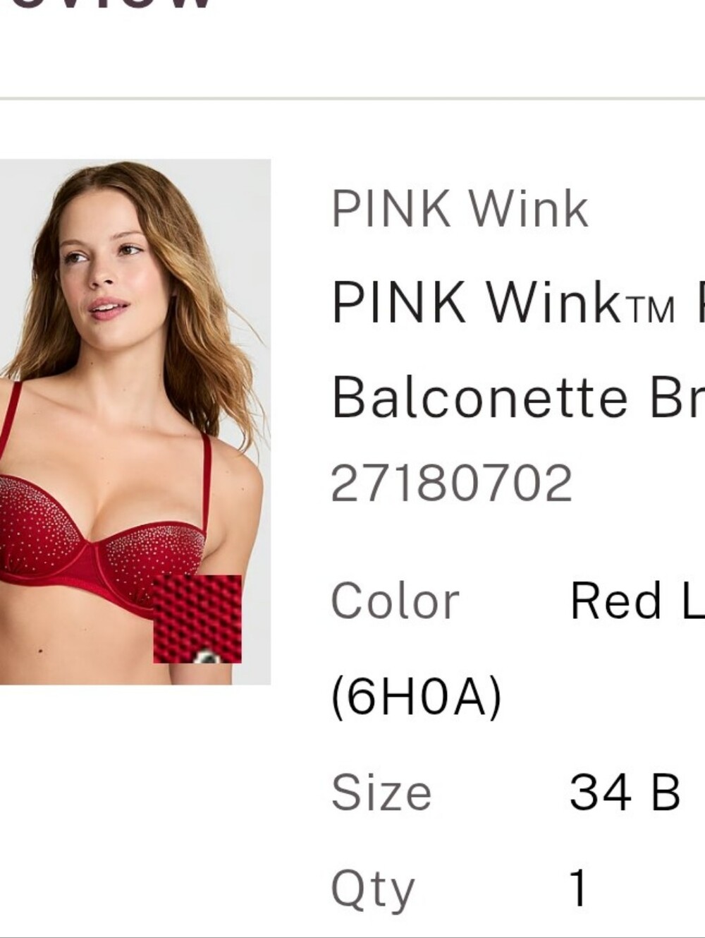 PINK WINK Push Up Balconette Bra Shimmer Mesh Red Lacquer 34B Victoria's Secret - Picture 9 of 11
